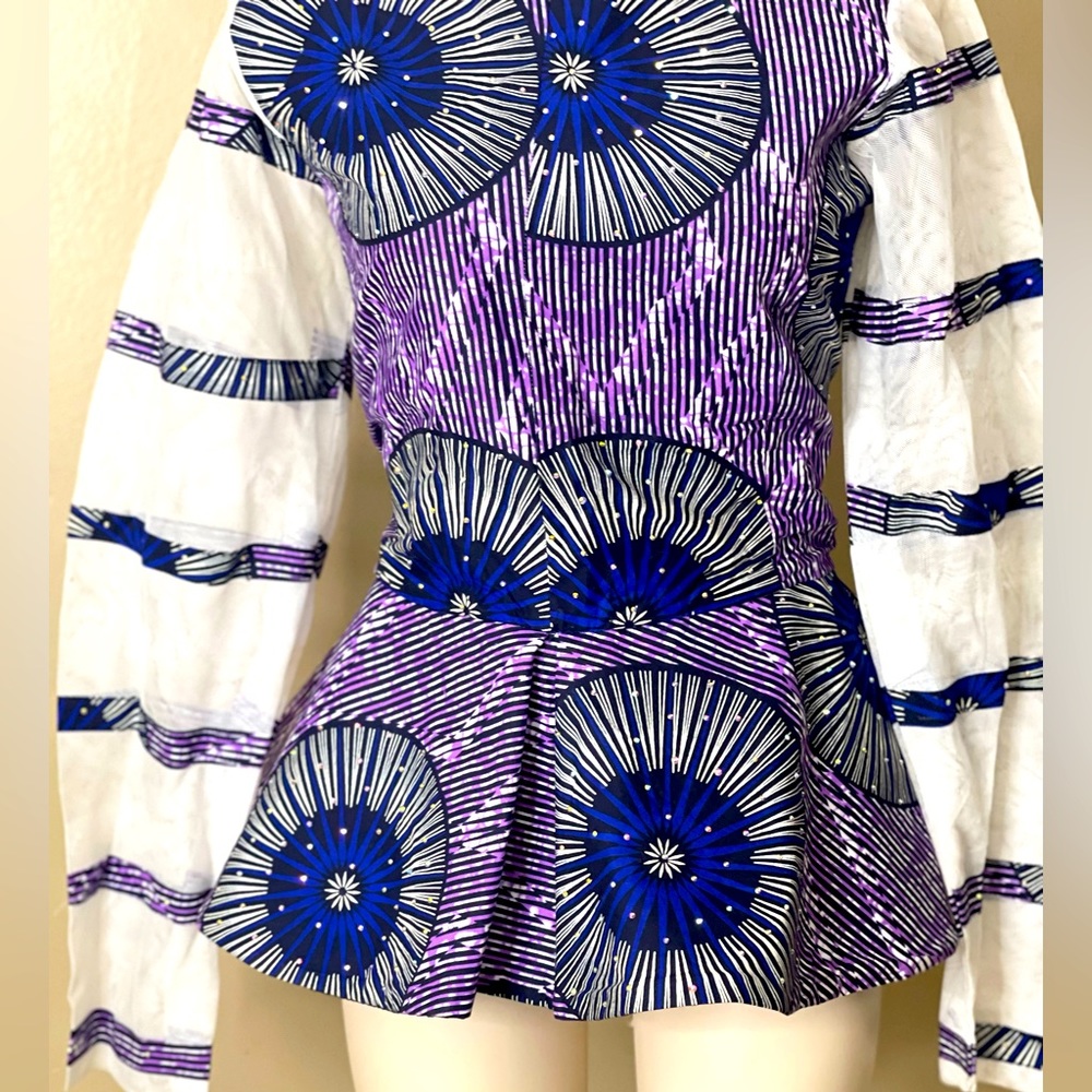 Purple and white peplum long sleeve Top/ Blouse